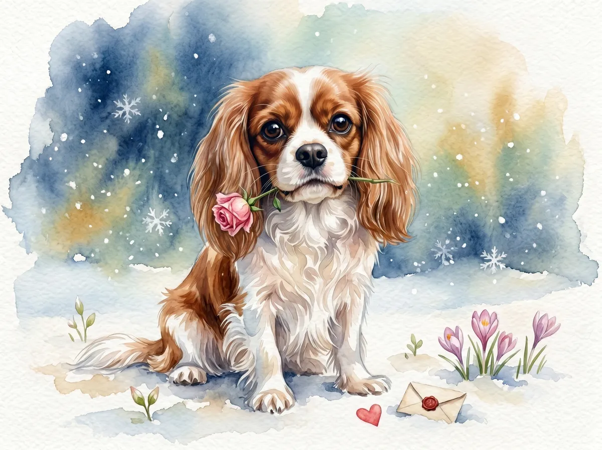 Cavalier King Charles Spaniel watercolor calendar month 2